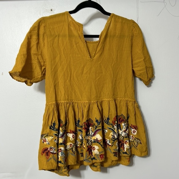 Anthropologie Bhanuni By Jyoti Yellow Embroidered Beaded Peplum Top Small - Picture 6 of 8